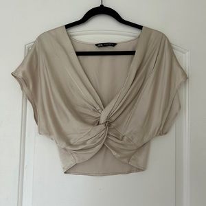 Zara Satin Gold Knotted Top